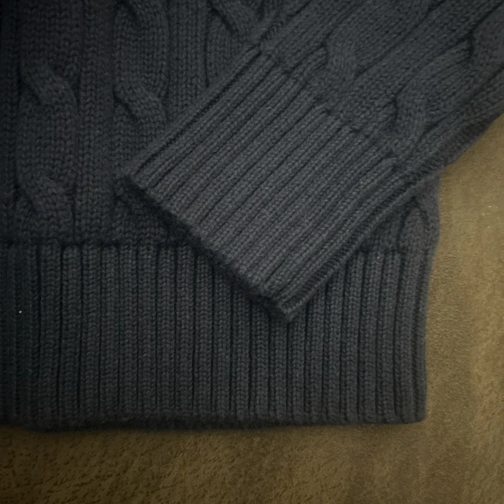 Ralph Lauren Navy Cable-Knit Cotton Pullover Sweater 2 Crew Neck Long Sleeve